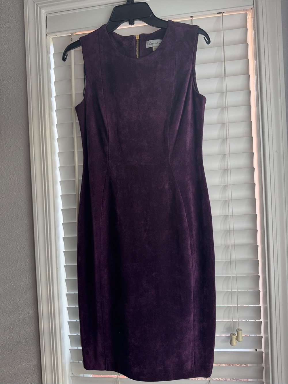 Calvin Klein Deep Plum Faux Suede Sleeveless Sheath Dress